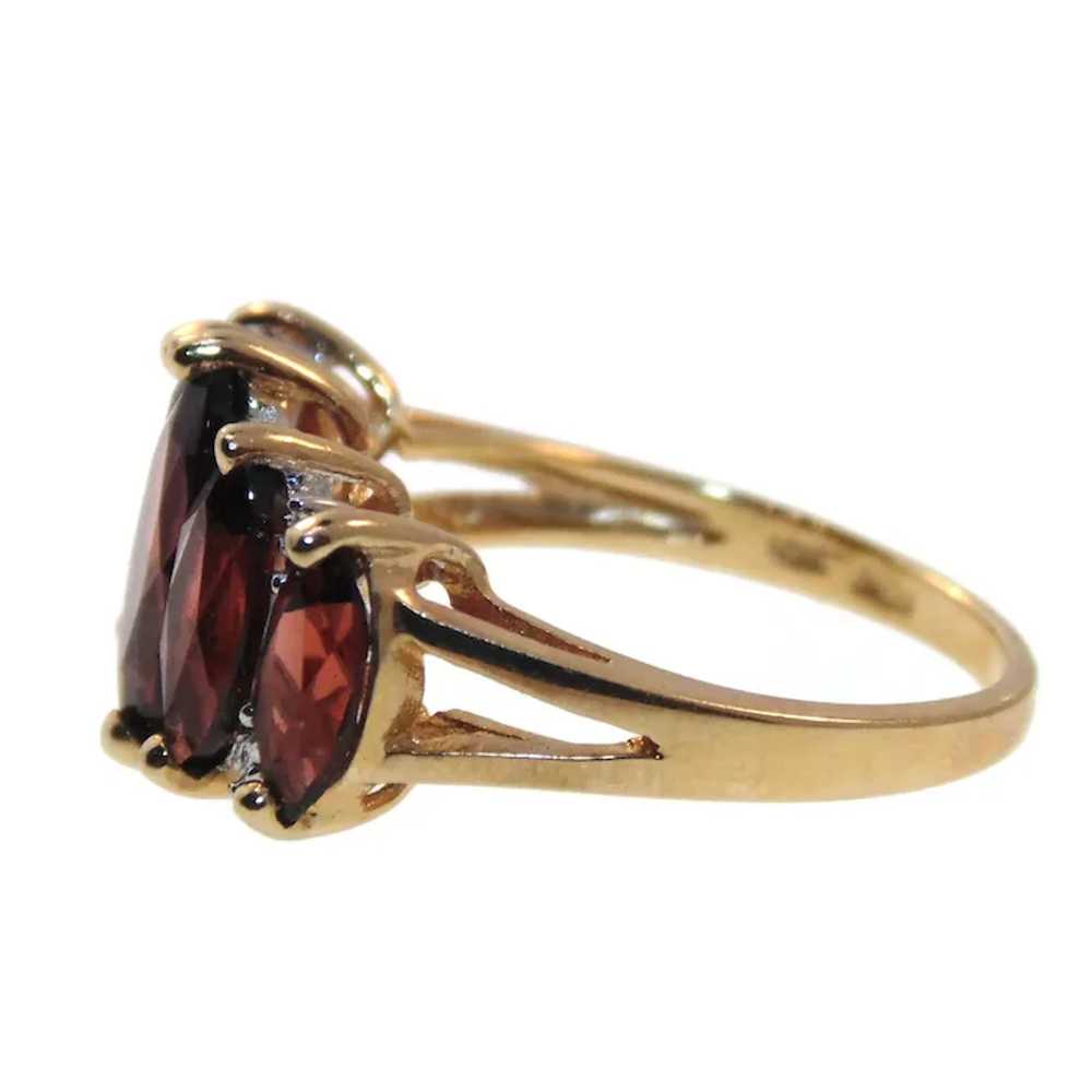 Red Garnet Row Ring in 10k Yellow Gold with Diamo… - image 4