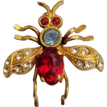 Czech Red, Blue Rhinestone C-Clasp Insect Bug Fly 