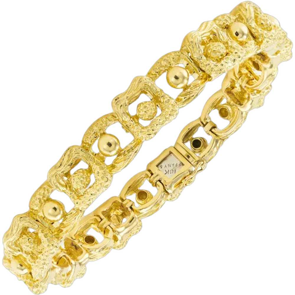 Tiffany & Co Yellow Gold Textured Link Bracelet E… - image 1