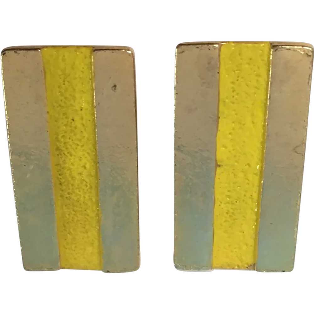 Medium Rectangle Clip-on Earrings with Yellow Ena… - image 1