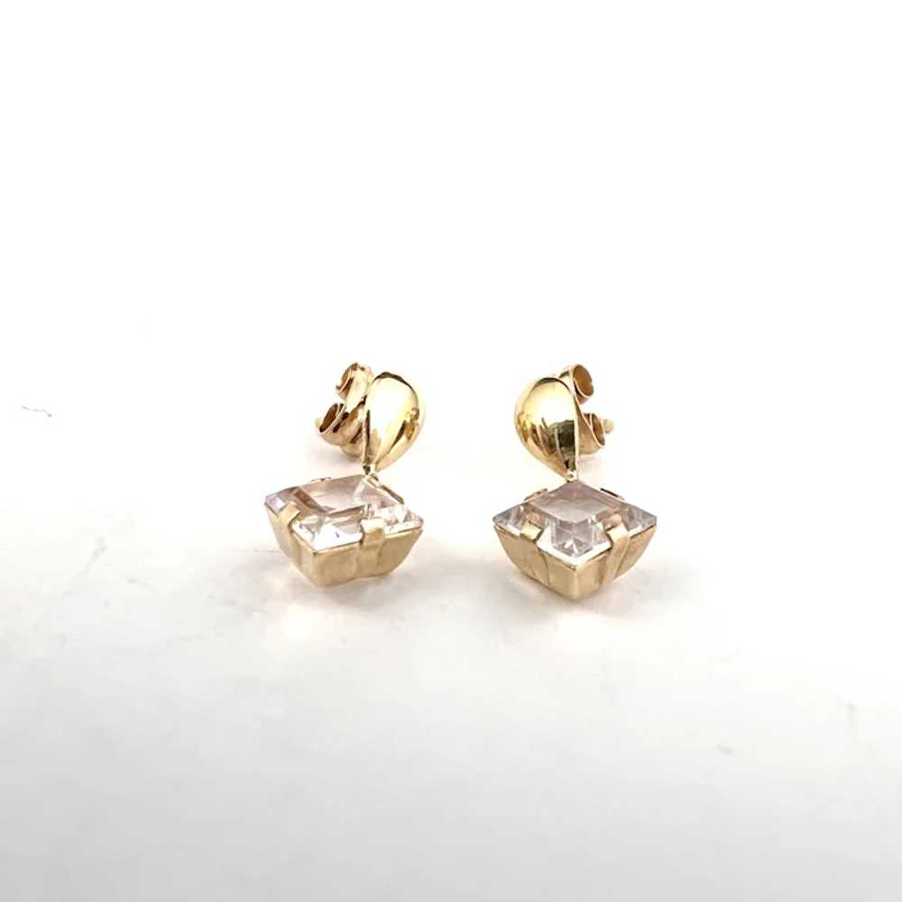 Sweden c 1950s. Vintage 18k Gold Rock Crystal Ear… - image 2