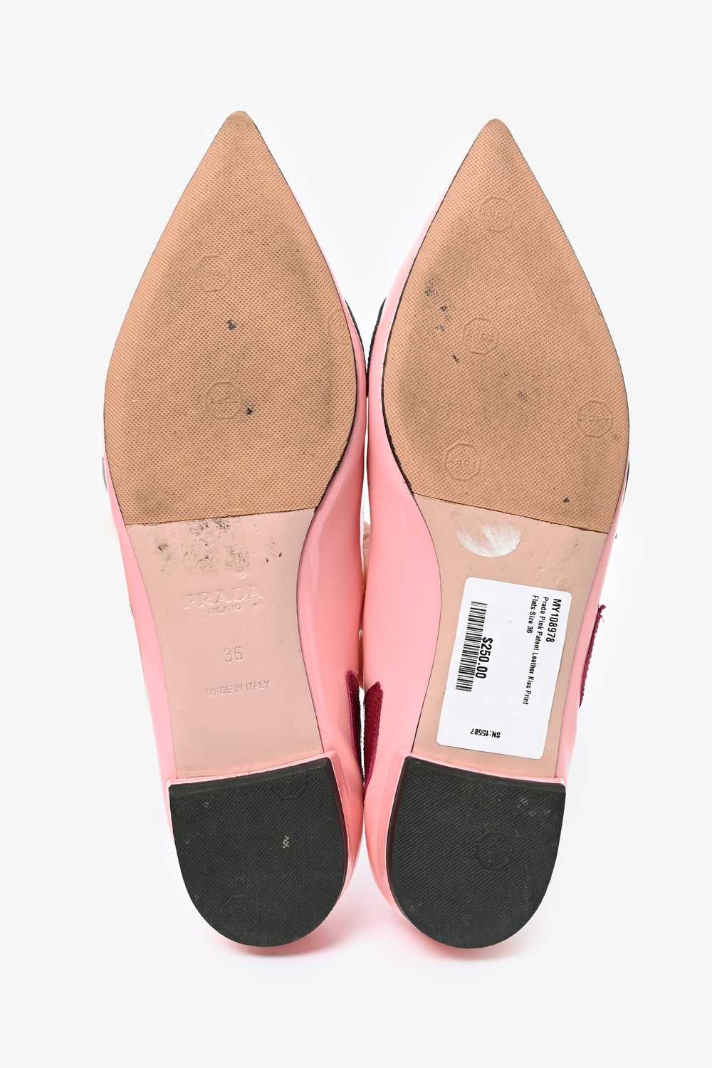 Prada Pink Patent Leather Kiss Print Flats Size 36 - image 7