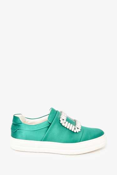 Roger Vivier Green Satin Sneakers with Embellished