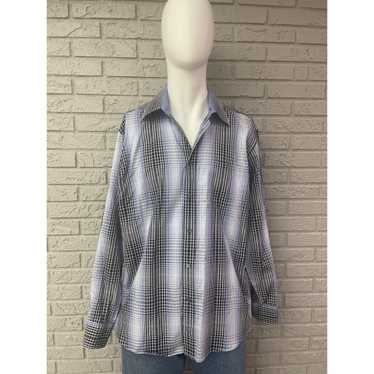 Bugatchi Bugatchi Blue Striped Plaid Long Sleeve S