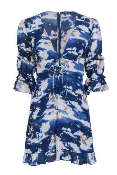 Reformation - Blue Angel Print V-Neckline Dress Sz