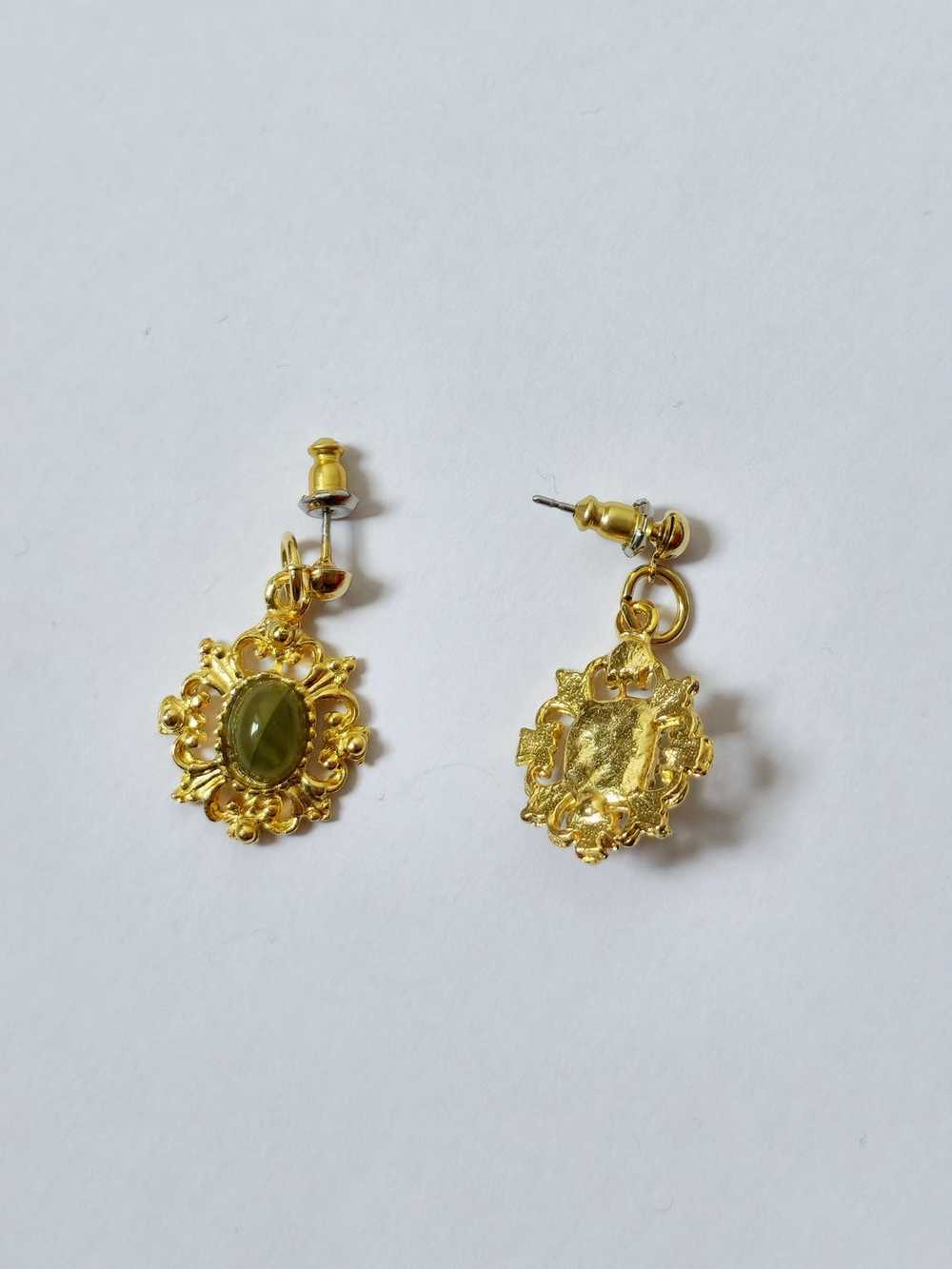 Vintage Gold Plated Victorian Style Ornate Drop E… - image 3