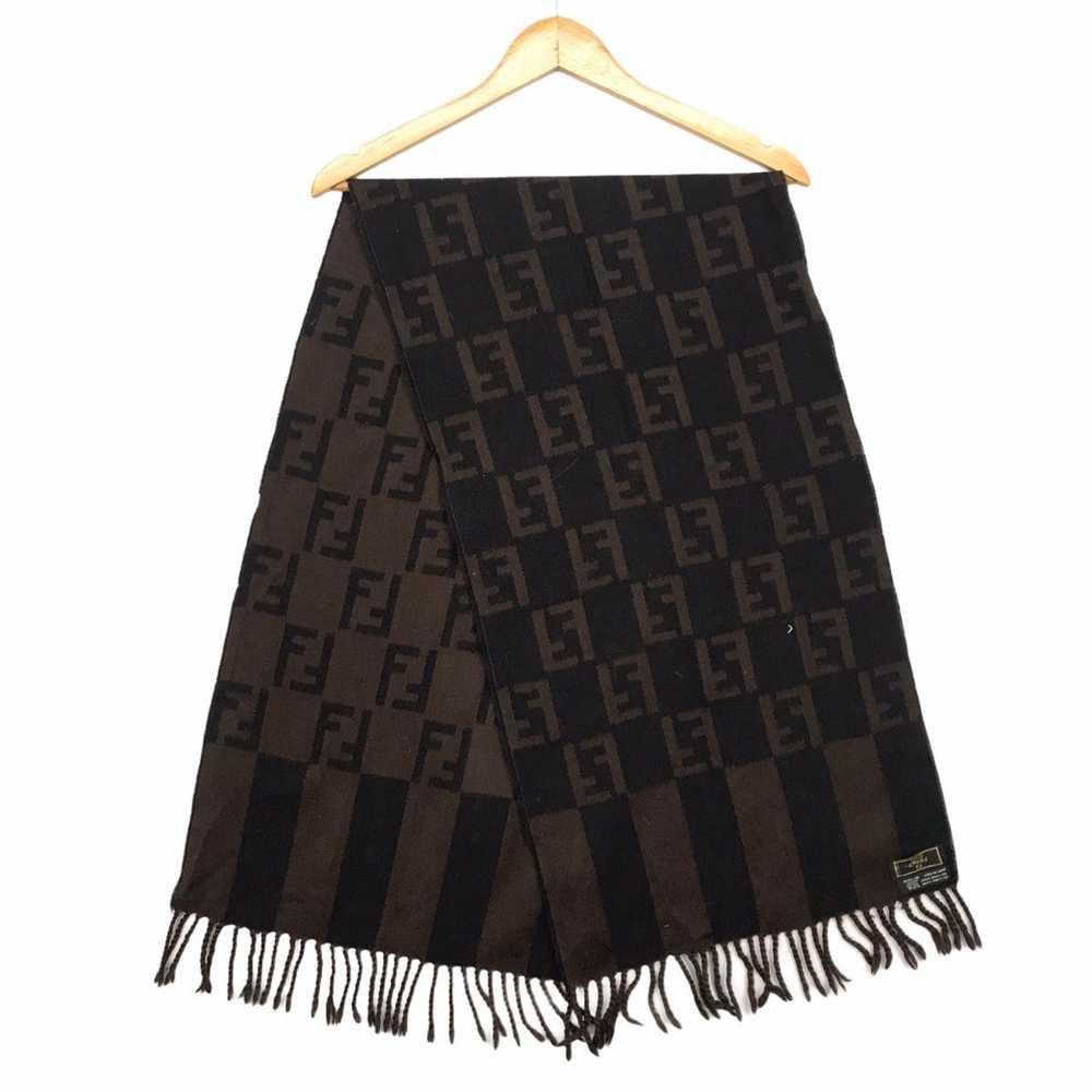 Fendi FENDI Full Print Brown Scarf Fringes Wool M… - image 1