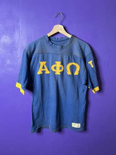 Alpha Phi Omega Screen Printed T-Shirt with Greek Letters Inside Superman  Shield, White