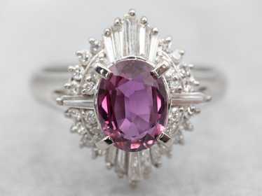 Platinum Pink Sapphire and Diamond Halo Ring - image 1