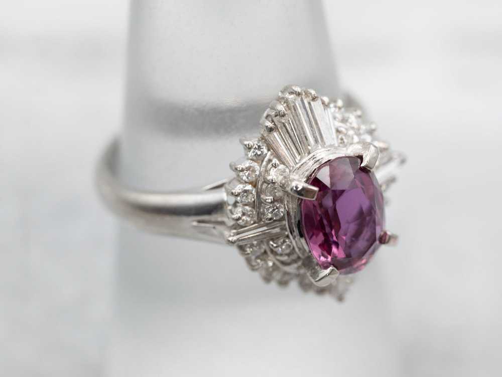Platinum Pink Sapphire and Diamond Halo Ring - image 3