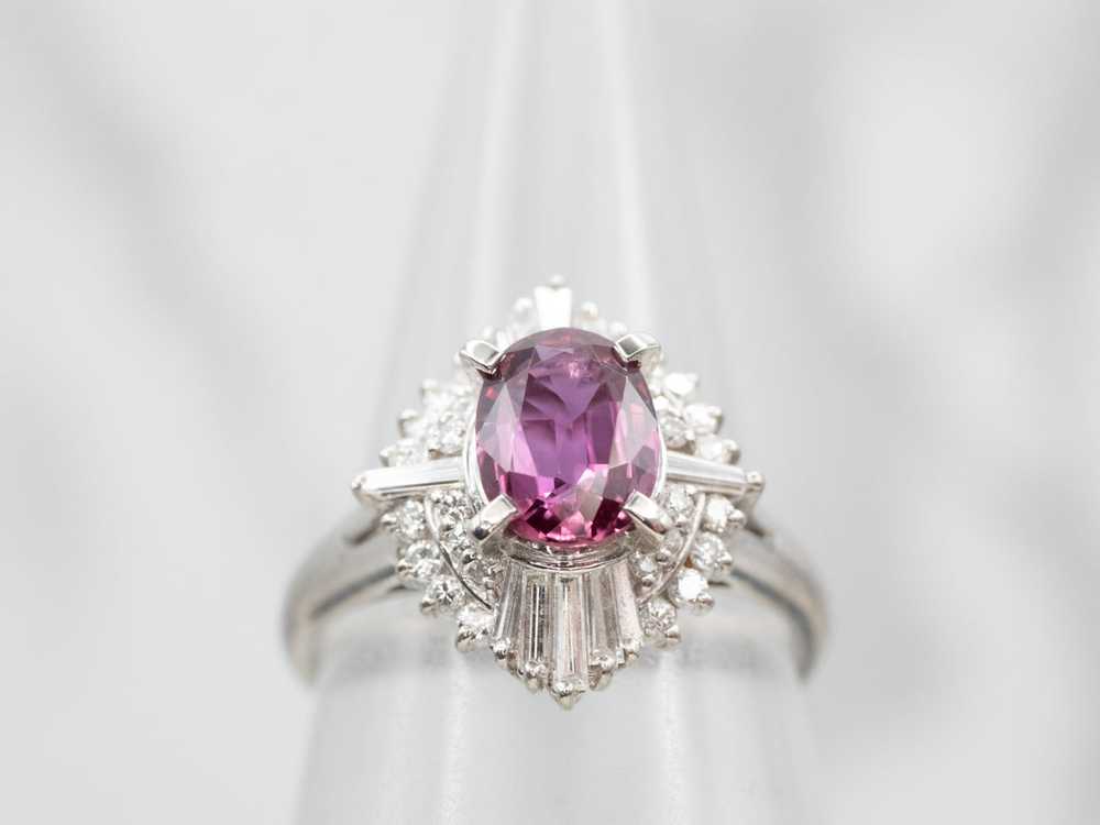 Platinum Pink Sapphire and Diamond Halo Ring - image 4