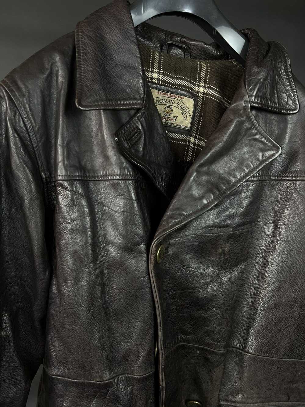 Armani × Vintage VTG leather jacket Armani Jeans … - image 3