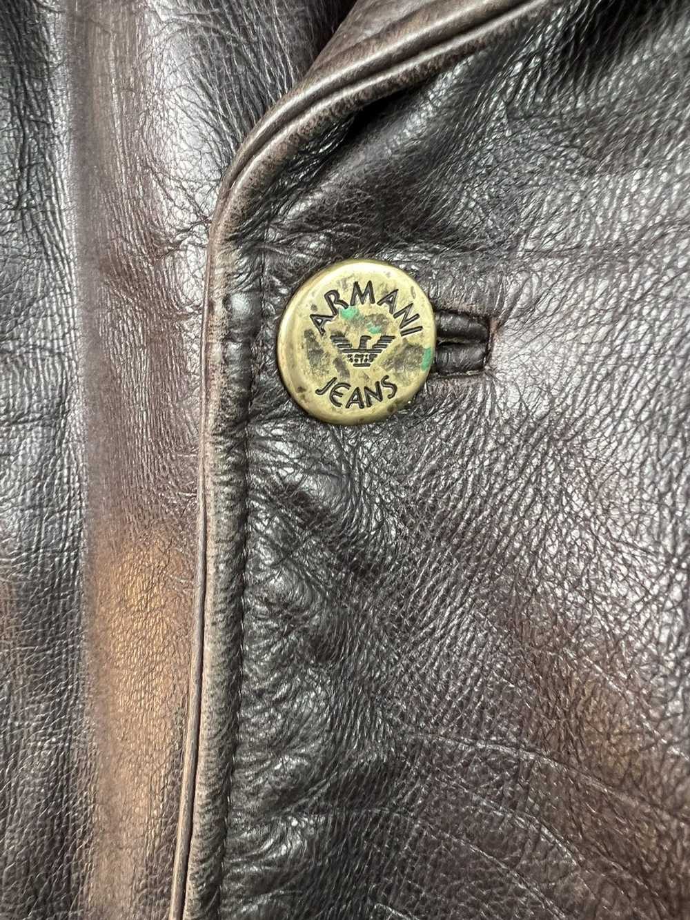 Armani × Vintage VTG leather jacket Armani Jeans … - image 6