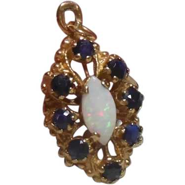 Stunning Petite 9 KT Gold Sapphire & Opal Pendant - image 1