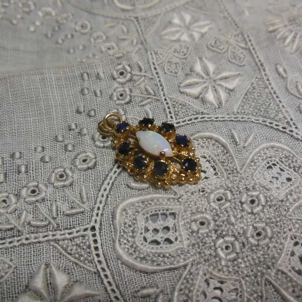 Stunning Petite 9 KT Gold Sapphire & Opal Pendant - image 2
