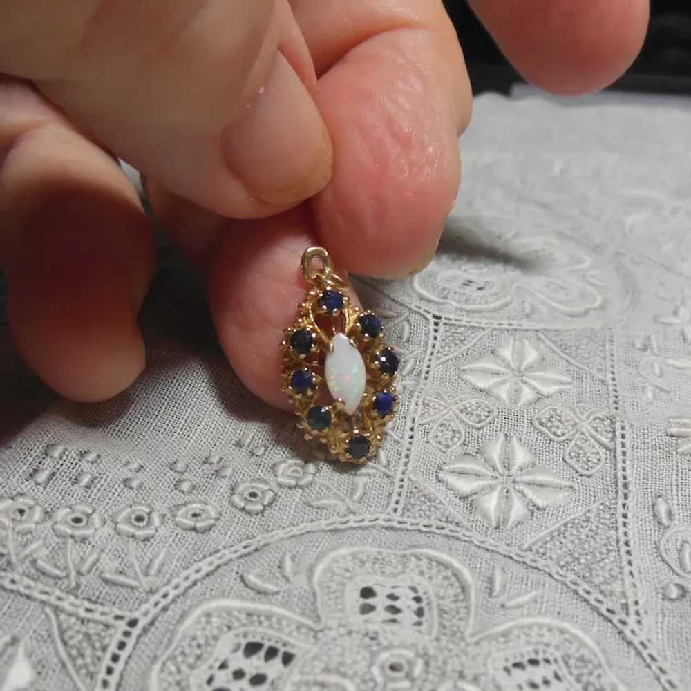 Stunning Petite 9 KT Gold Sapphire & Opal Pendant - image 5