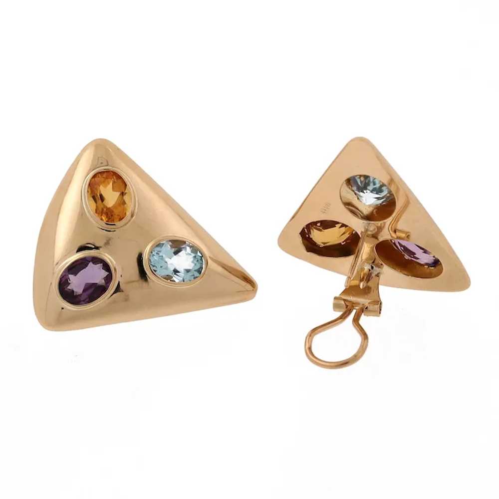 Multi Gemstone Triangle Earrings 14K Yellow Gold … - image 2