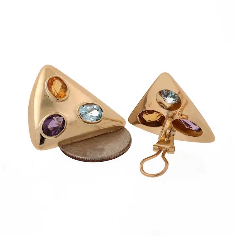 Multi Gemstone Triangle Earrings 14K Yellow Gold … - image 5