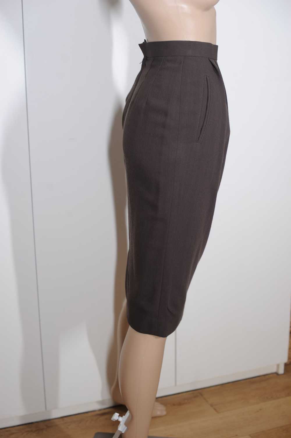 Jupe en laine - Jupe droite taille haute marron - image 5