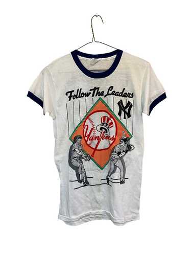 Rare Vintage New York Yankees MLB Baseball Big Logo Pinstripe T Shirt 80s  90s NY