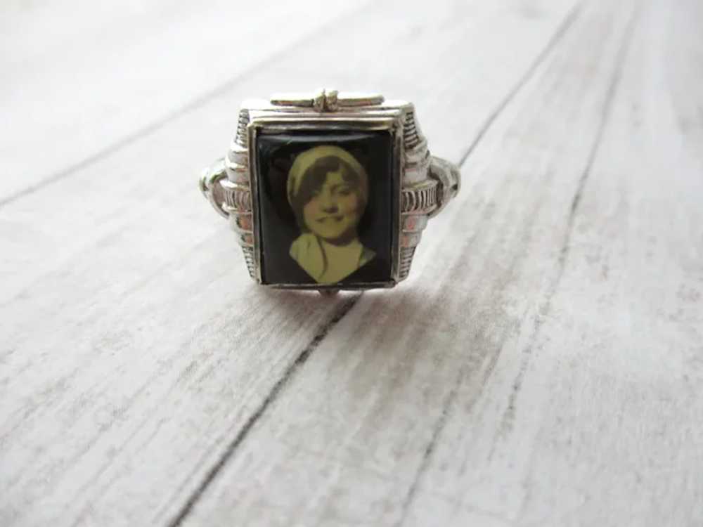 Vintage Sterling Mourning Ring Prison Art Sepia P… - image 2