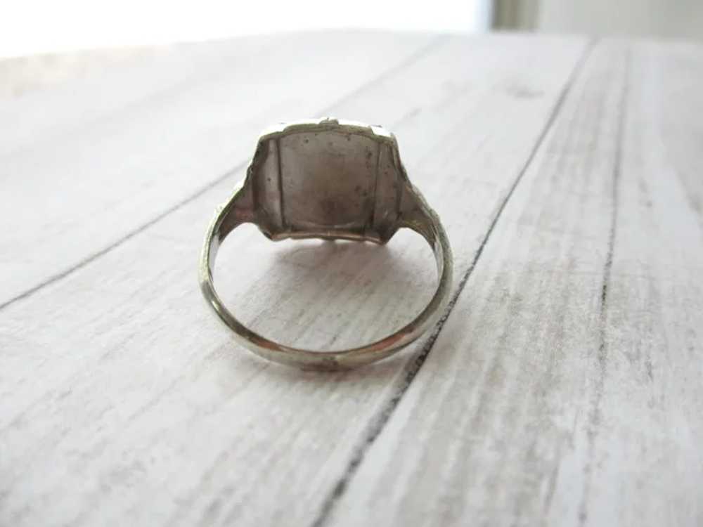 Vintage Sterling Mourning Ring Prison Art Sepia P… - image 3