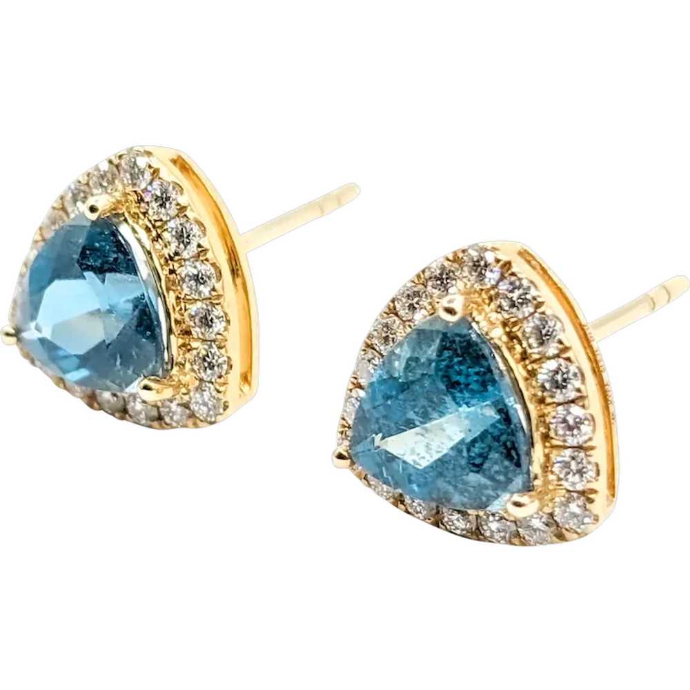Deep Blue Aquamarine & Diamond Stud Earrings - image 1