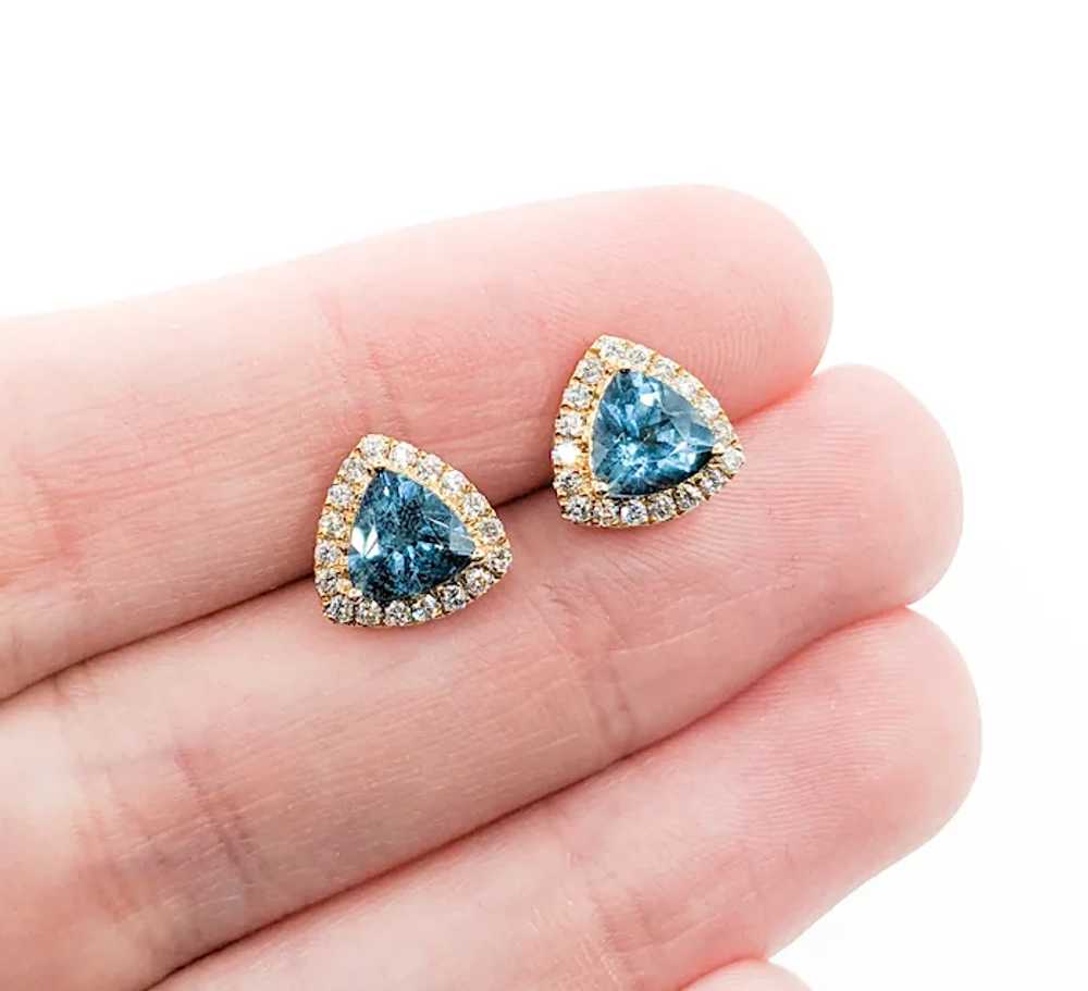 Deep Blue Aquamarine & Diamond Stud Earrings - image 2