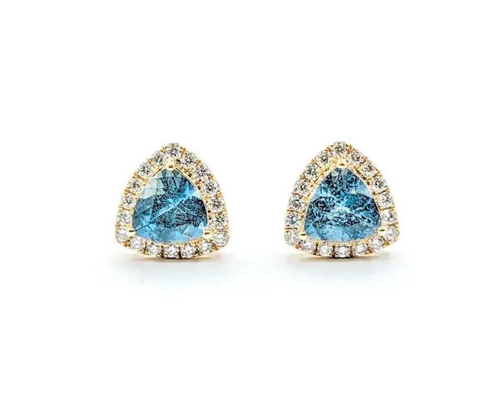 Deep Blue Aquamarine & Diamond Stud Earrings - image 3