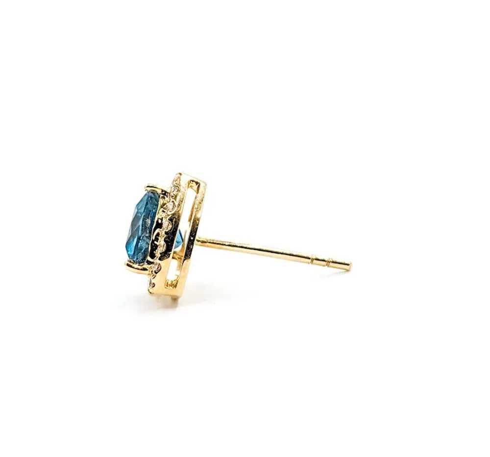 Deep Blue Aquamarine & Diamond Stud Earrings - image 5