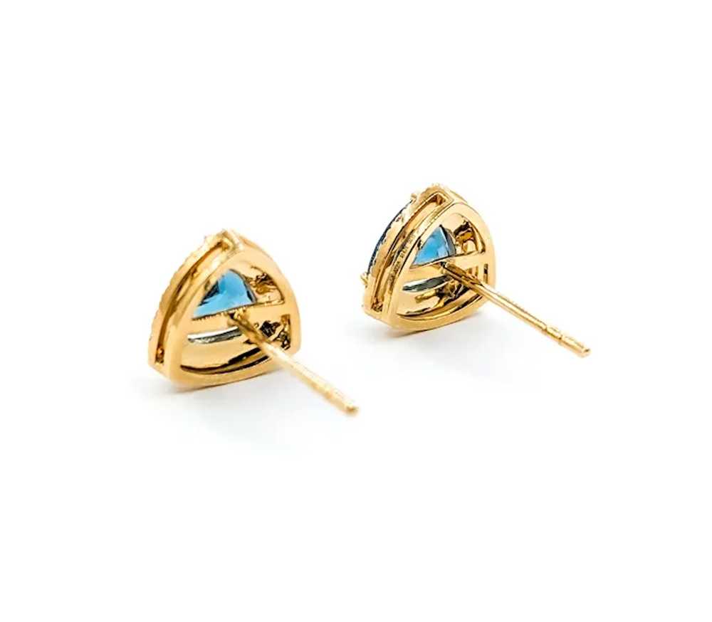 Deep Blue Aquamarine & Diamond Stud Earrings - image 6
