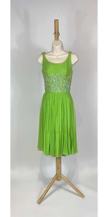 1960s Bright Green Silk Chiffon Sequin Party Dress