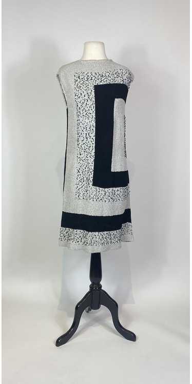 1960s Grey Black Geometric Print Knit Shift Dress