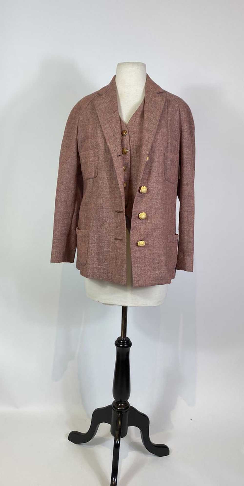 1920s Red Wool Tweed Jacket And Vest Two Piece Set - Gem