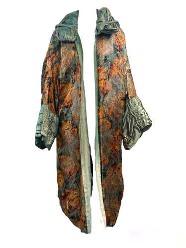 20s Pale Green Velvet and Floral Lame Opera Coat