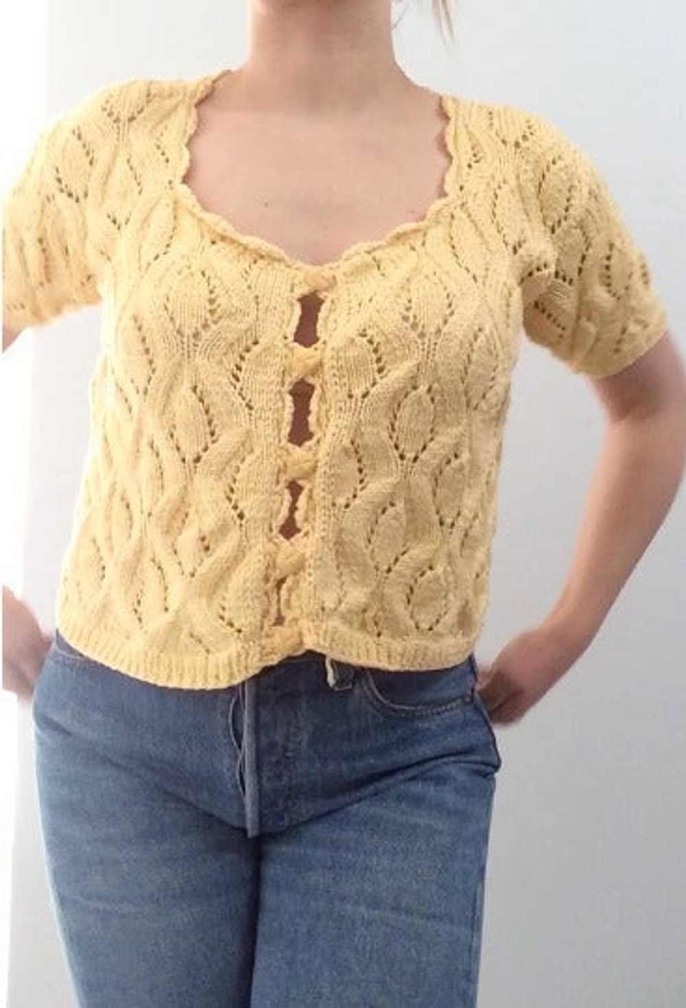 Knit top - Handmade yellow cotton knit with golde… - image 5