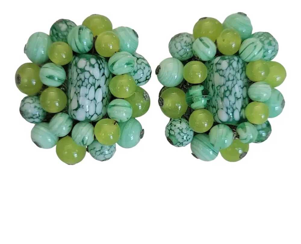 Green Art Glass Bead Clip-On Earrings M805 - image 2