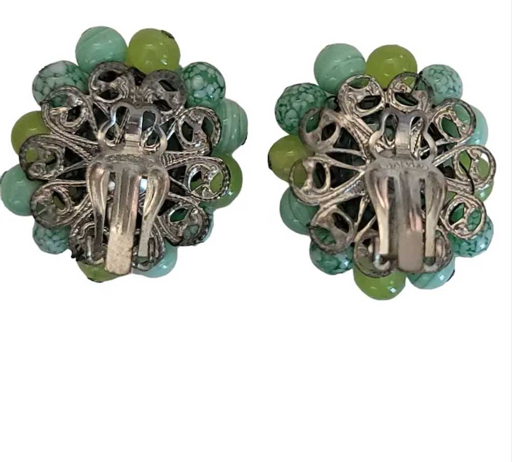 Green Art Glass Bead Clip-On Earrings M805 - image 4