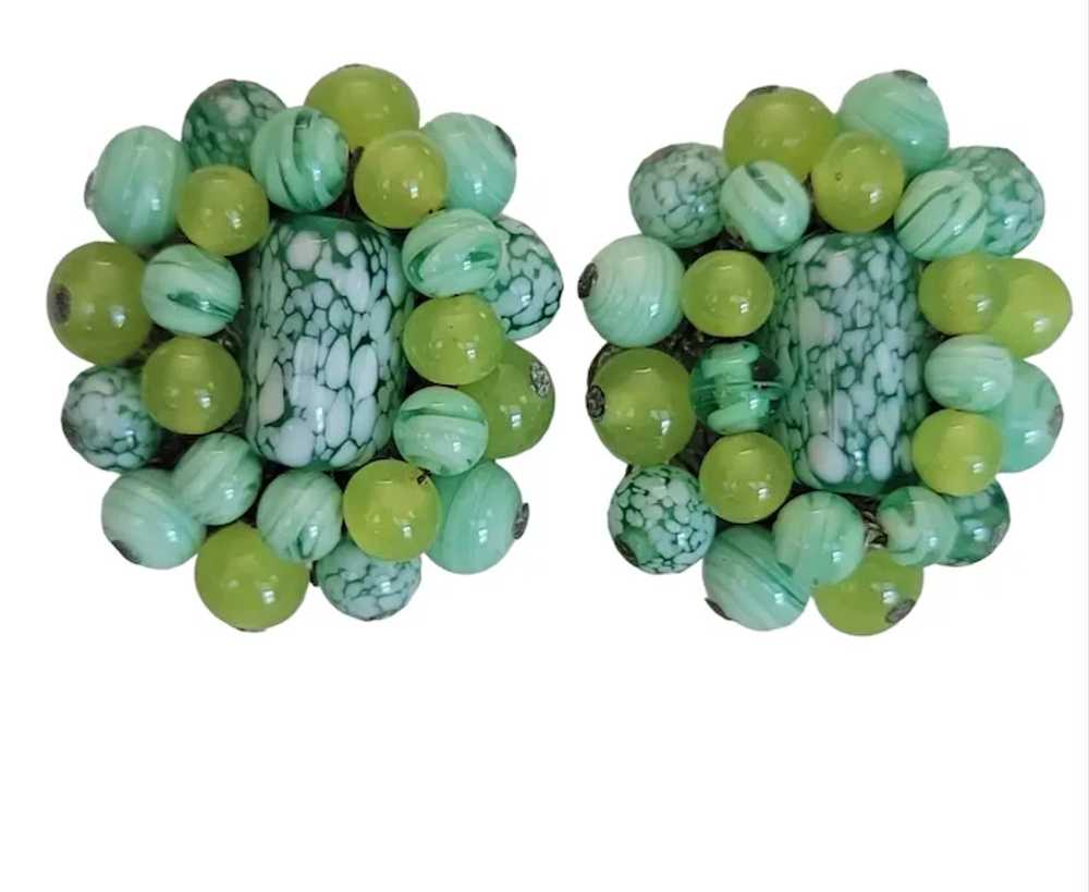 Green Art Glass Bead Clip-On Earrings M805 - image 6