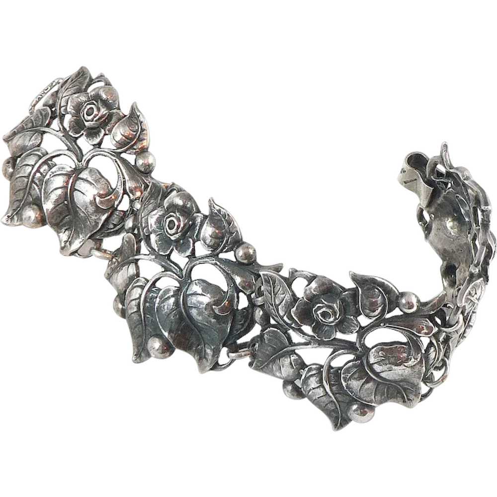 Cini Sterling Silver Rose and Leaf Bracelet - image 1