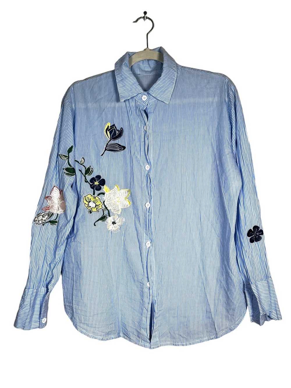 Other Pinstripe Floral Embroidery Button Up - image 1