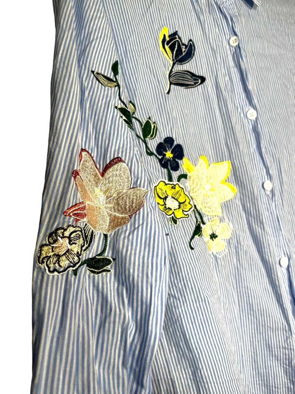 Other Pinstripe Floral Embroidery Button Up - image 2