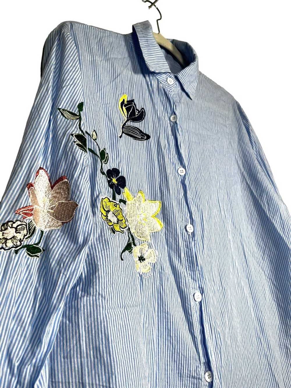 Other Pinstripe Floral Embroidery Button Up - image 4