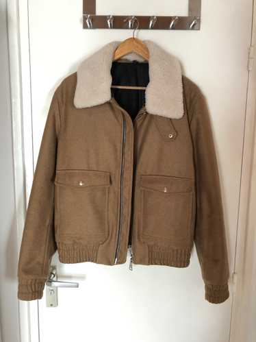 AMI Beige Herringbone Shearling Collar Bomber Jack