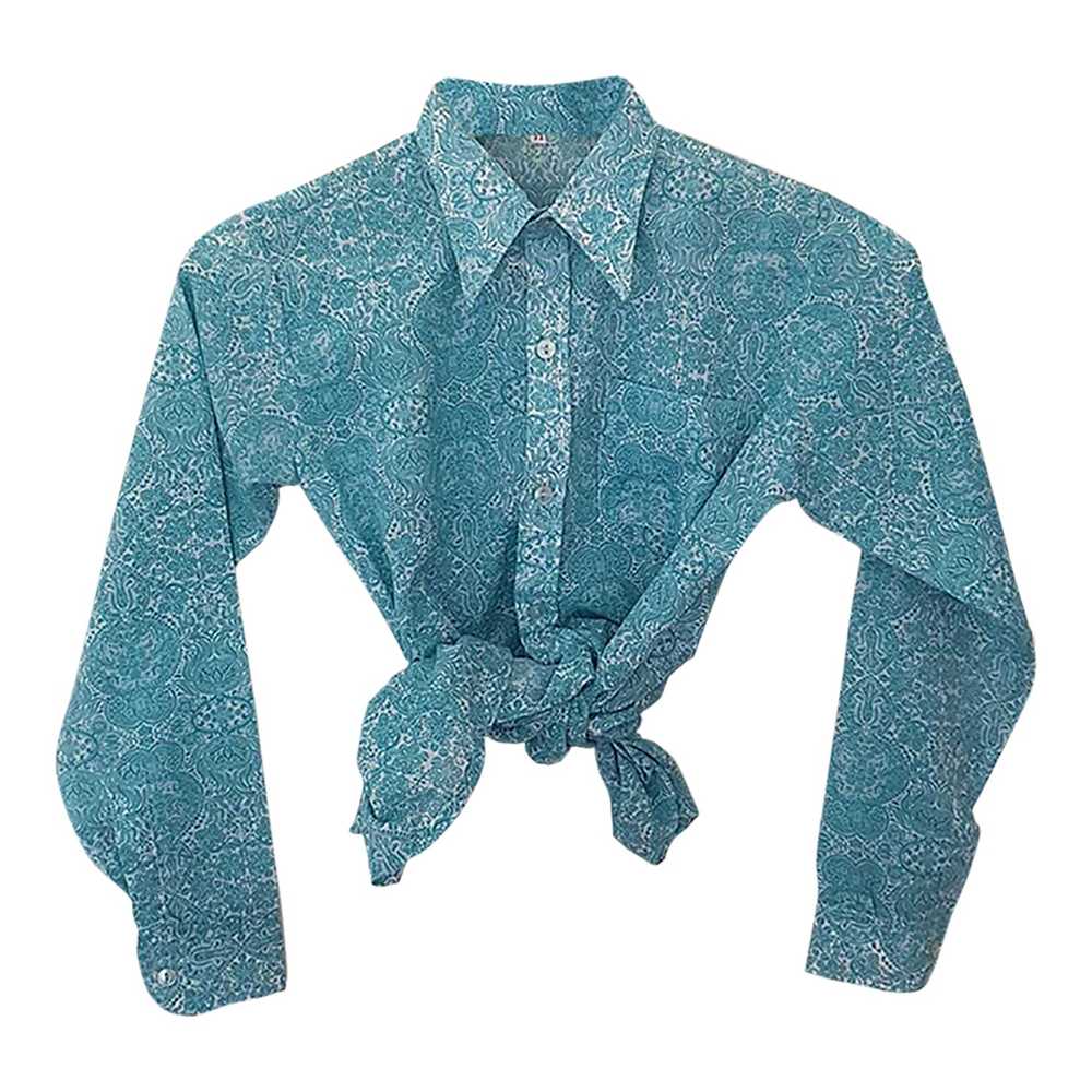 Chemise Paisley - Chemise bleue à motif, manches … - image 1