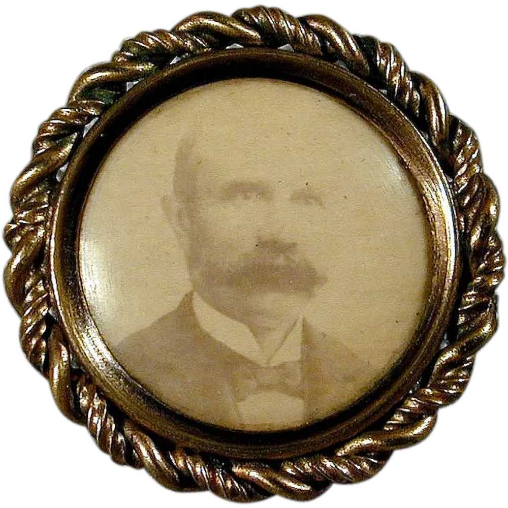 Antique Victorian Miniature Framed Photo Pin Must… - image 1