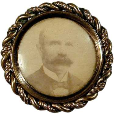 Antique Victorian Miniature Framed Photo Pin Must… - image 1