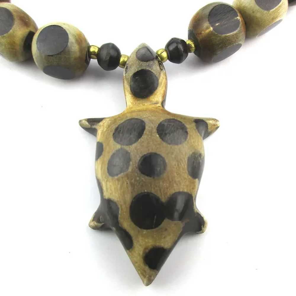 Vintage Polka Dot Figural TURTLE Bead Necklace - image 2