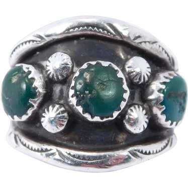 Old Southwest Sterling Silver 3 Stone Turquoise R… - image 1