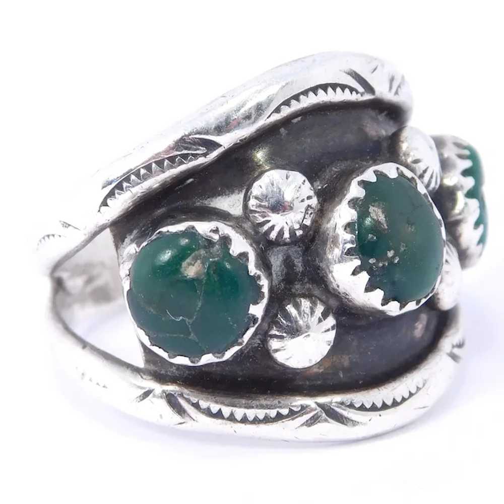 Old Southwest Sterling Silver 3 Stone Turquoise R… - image 2